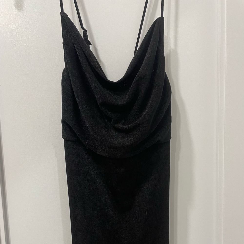 Cowl neck slinky black dress, size S